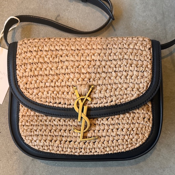 Saint Laurent Straw Crossbody Bag in Natural and Black with Gold YSL - Picture 2 of 8